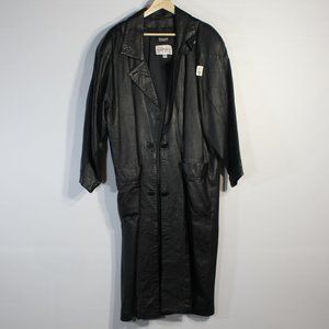 PELLE STUDIO Black Leather Jacket Women's | Size Medium | Trench Coat | Overcoat